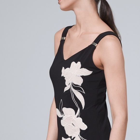 White House Black Market Embroidered Matte Jersey Tank Shift Dress worn1X XS/4-6 - Picture 2 of 6